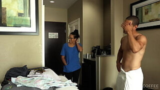 ROOM SERVICE&excl; Slutty Latina maid Jolla fucks hotel guest and makes a mess in the room&period;