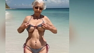 Granny flashing her fresh spectacular Bikini with Dirtytalk&period; observe the naughty GILF naked at the End &vert; AI-generated