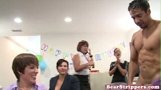 Office CFNM milfs sucking dick at party