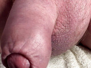 Cock head peeking out of foreskin as I piss