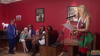 The visit from the prime minister turns into gang hook-up with the blonde&comma; dark haired and dark-hued milfs