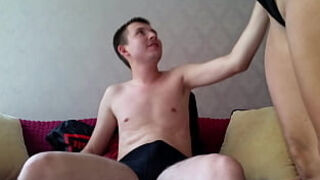 Sex and deep throat on the couch of stepmom Alina Tumanova and stepson
