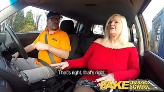 Fake Driving School huge-titted mature MILF fellates and penetrates fortunate instructor