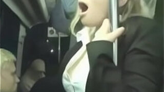 Cute female finger-tickled in public bus