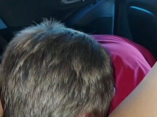 Milf step-mom shoots a load from twat gobbling in the car
