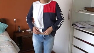 My wifey drains in front of her best friend's sonny and asks him to jack off and jizz on her furry pussy