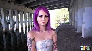 YNGR - molten tatted Purple Hair goth nubile Gets Banged