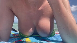 Hot Italian Milf Artemisia enjoy at the Public Beach In Miami wearing a Micro swimsuit fat tits Fetish cool Milf Outside