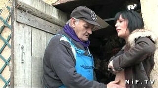 French papy doing a huge-boobed cougar with a youthfull friend