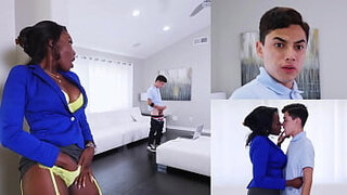 BANGBROS - dark-hued step-mother Osa Lovely Catches Juan El Caballo Loco fapping His milky Willy