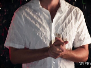 Sexy cougar tart gets rode in her cock-squeezing gash while her cuck husband is seeing them having a wild super-naughty fun