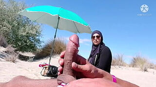 I perplexed this muslim by pulling my lollipop out on the public beach&comma; OMG her spouse will be here soon
