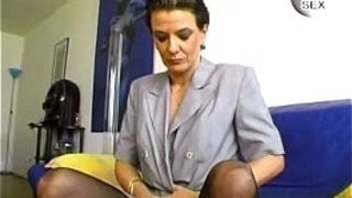 Granny with piercing gargles cock