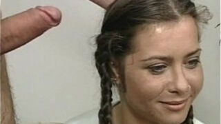 Amateur girlfriend cum in mouth with a mask on her face