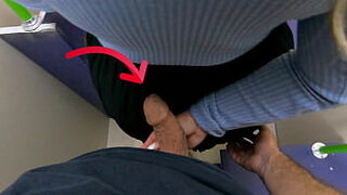 Married Milf gripping my boner in Public &vert; hj and cum shot in Train