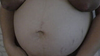 Pervert stepson touching her pregnant stepmom big lactating boobs and big pregnant belly while while both home alone&excl; - Milky Mari