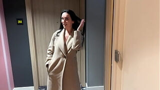 Sexy step-mom shares a couch with her son-in-law in a hotel