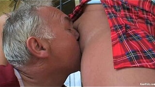 Brunette teenager hooks up with an senior guy