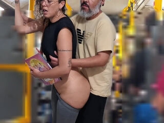Young super-bitch student gets pounded by an old fellow right on the bus in public