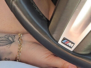 Step mom palm slide into step sonny weenie in the car park