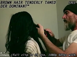 Long chocolate-colored Hair Tenderly Tamed by Older Dominant0
