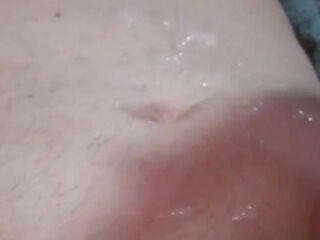 Daddy drains off his dick and cums on his belly